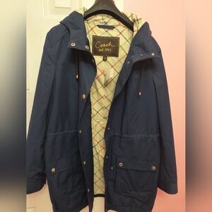 Coach Blue Navy rain Jacket with Plaid Interior